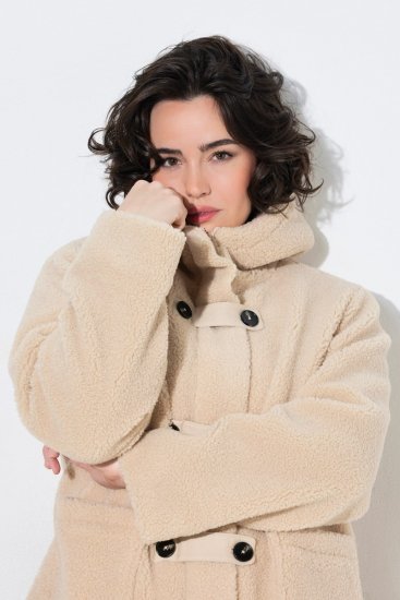Ulla Popken 850589 Veste teddy Blanc cassé - Vestes - Vestes grande taille pour femme