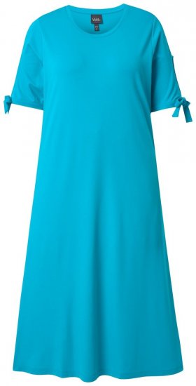 Ulla Popken 850724 Robe mi-longue à manches courtes et ceinture à nouer Turquoise - Robes midi - Robes mi-longues pour femmes rondes