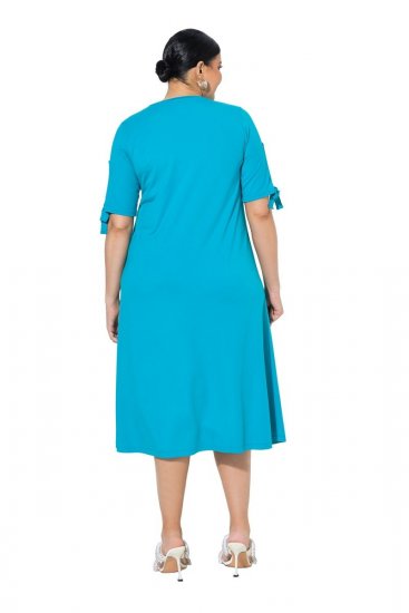 Ulla Popken 850724 Robe mi-longue à manches courtes et ceinture à nouer Turquoise - Robes midi - Robes mi-longues pour femmes rondes