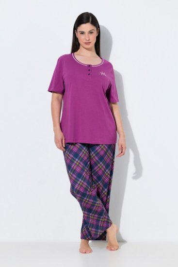 Ulla Popken 850864 Ensemble pyjama 3 pièces à carreaux Violet - Pyjamas/vêtements de détente - 