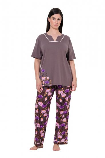 Ulla Popken 850903 Pyjama à fleurs lot de 2 Marron - Pyjamas/vêtements de détente - 