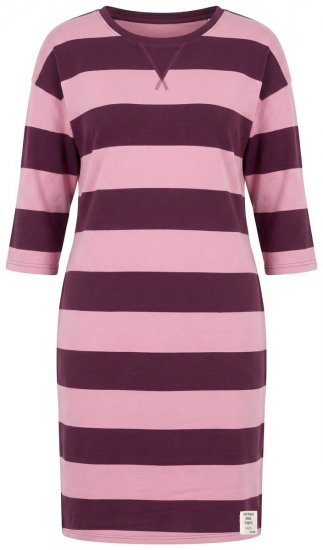 Ulla Popken 850958 Robe sweat rayée à manches 3/4 Bordeaux - Robes sweat -