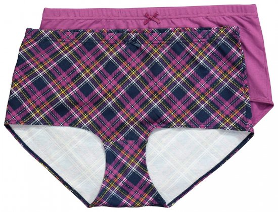 Ulla Popken 851071 Culottes à carreaux en coton bio lot de 2 Violet - Culottes - 