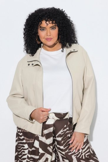 Ulla Popken 851329 Veste biker effet cuir zippée Taupe - Vestes - Vestes grande taille pour femme