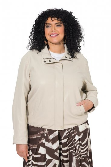 Ulla Popken 851329 Veste biker effet cuir zippée Taupe - Vestes - Vestes grande taille pour femme