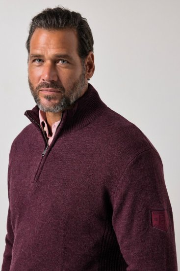 JP1880 851428 Pull tricoté col zippé Prune TALL - TALL sweatshirts - Sweatshirts TALL pour hommes grands