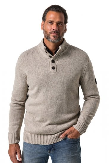 JP1880 851436 Pull tricoté à col boutonné Brun noisette TALL - TALL sweatshirts - Sweatshirts TALL pour hommes grands