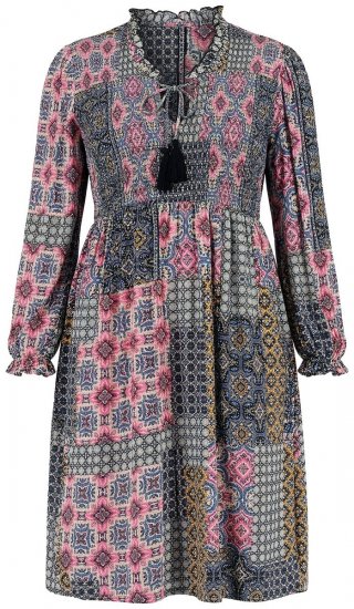 Ulla Popken 851546 Robe mi-longue imprimée Jaune moutarde - Robes midi - Robes mi-longues pour femmes rondes