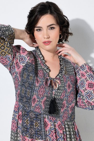 Ulla Popken 851546 Robe mi-longue imprimée Jaune moutarde - Robes midi - Robes mi-longues pour femmes rondes