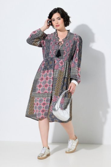 Ulla Popken 851546 Robe mi-longue imprimée Jaune moutarde - Robes midi - Robes mi-longues pour femmes rondes