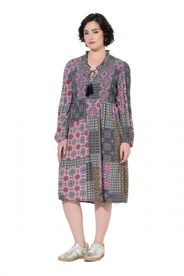 Ulla Popken 851546 Robe mi-longue imprimée Jaune moutarde - Robes midi - Robes mi-longues pour femmes rondes