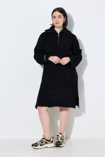 Ulla Popken 851563 Robe en maille à manches longues et col roulé Noir - Robes - Des robes dans toutes les tailles