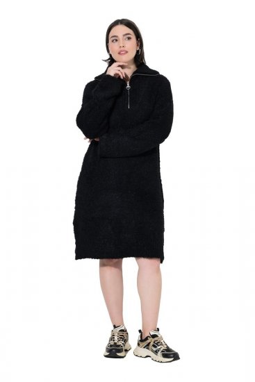 Ulla Popken 851563 Robe en maille à manches longues et col roulé Noir - Robes - Des robes dans toutes les tailles