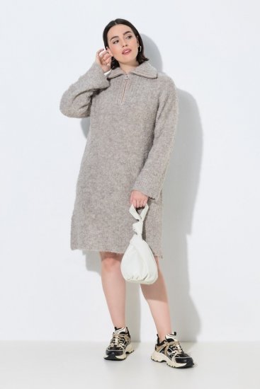 Ulla Popken 851563 Robe en maille à manches longues Beige - Robes - Des robes dans toutes les tailles