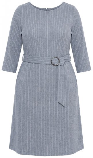 Ulla Popken 851666 Robe mi-longue rayée à manches 3/4 Gris chiné - Robes midi - Robes mi-longues pour femmes rondes