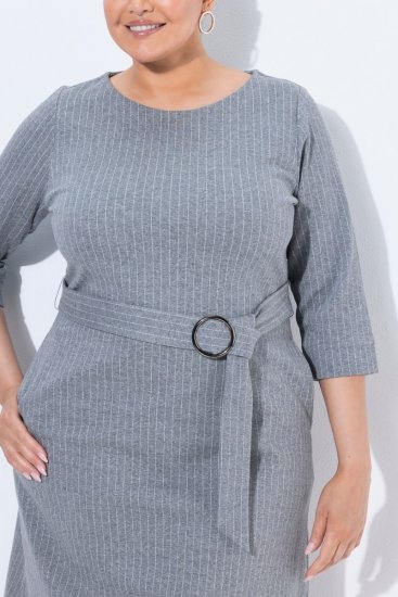Ulla Popken 851666 Robe mi-longue rayée à manches 3/4 Gris chiné - Robes midi - Robes mi-longues pour femmes rondes