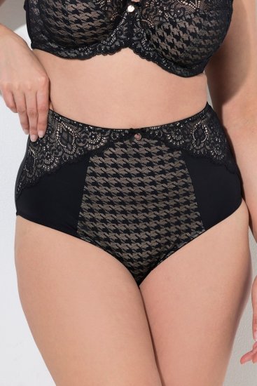 Ulla Popken 851700 Culottes à carreaux taille haute en dentelle Noir - Culottes - 