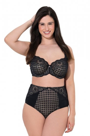 Ulla Popken 851700 Culottes à carreaux taille haute en dentelle Noir - Culottes - 
