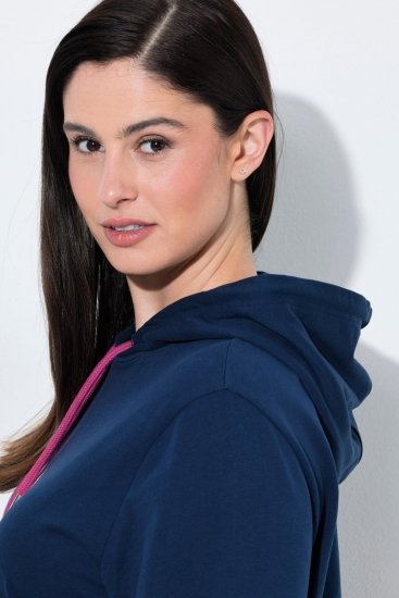 Ulla Popken 851749 Robe d'intérieur à carreaux et capuche Bleu marine - Pyjamas/vêtements de détente - 