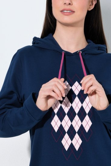 Ulla Popken 851749 Robe d'intérieur à carreaux et capuche Bleu marine - Pyjamas/vêtements de détente - 