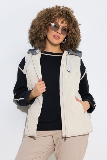Ulla Popken 851781 Gilet matelassé à capuche Blanc cassé - Gilets sans manches - 