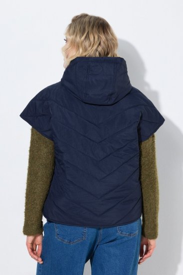 Ulla Popken 851785 Gilet matelassé oversize à capuche Bleu marine - Gilets sans manches - 
