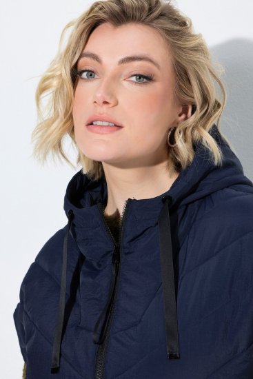 Ulla Popken 851785 Gilet matelassé oversize à capuche Bleu marine - Gilets sans manches - 