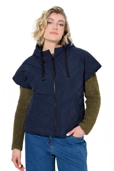 Ulla Popken 851785 Gilet matelassé oversize à capuche Bleu marine - Gilets sans manches - 