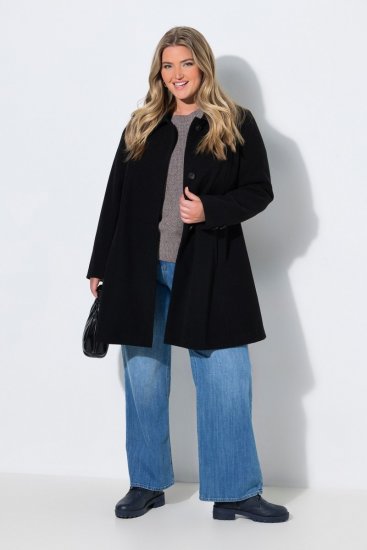 Ulla Popken 851827 Manteau évasé effet laine Noir - Manteaux - Manteaux grande taille pour femme