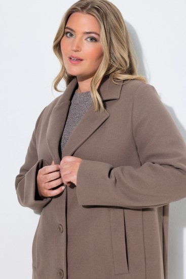 Ulla Popken 851829 Manteau en laine trapèze à revers Marron clair - Manteaux - Manteaux grande taille pour femme
