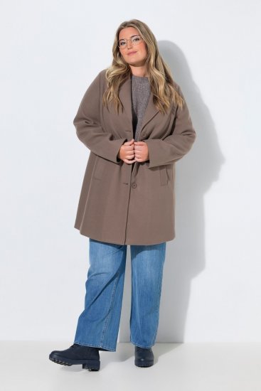 Ulla Popken 851829 Manteau en laine trapèze à revers Marron clair - Manteaux - Manteaux grande taille pour femme