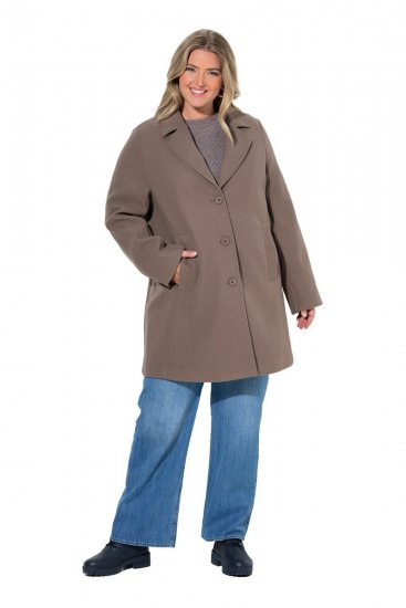 Ulla Popken 851829 Manteau en laine trapèze à revers Marron clair - Manteaux - Manteaux grande taille pour femme