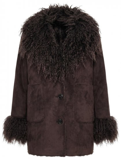 Ulla Popken 851853 Veste effet daim à col en fausse fourrure Marron - Vestes - Vestes grande taille pour femme
