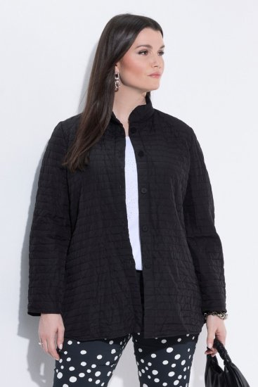 Ulla Popken 852076 Veste en crêpe matelassée à col montant Noir - Vestes - Vestes grande taille pour femme