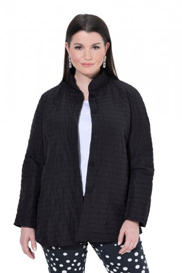 Ulla Popken 852076 Veste en crêpe matelassée à col montant Noir - Vestes - Vestes grande taille pour femme