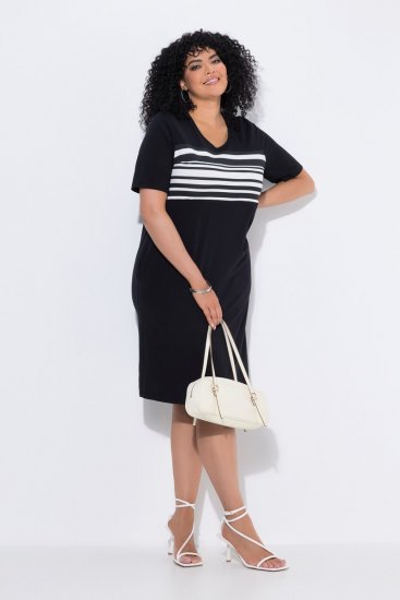 Ulla Popken 852079 Robe t-shirt rayée Noir - Robes - Des robes dans toutes les tailles