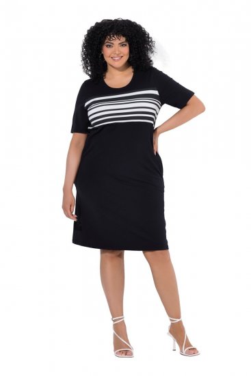 Ulla Popken 852079 Robe t-shirt rayée Noir - Robes - Des robes dans toutes les tailles