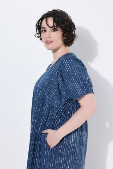 Ulla Popken 852214 Robe mi-longue rayée Bleu marine - Robes midi - Robes mi-longues pour femmes rondes