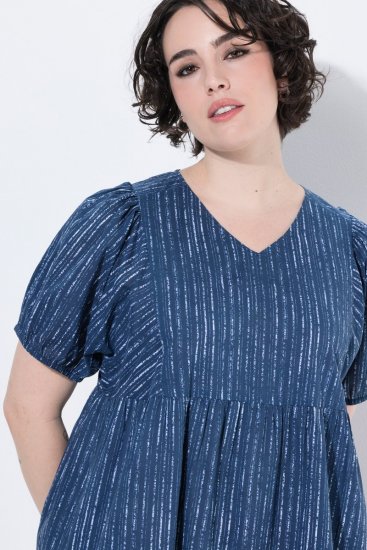 Ulla Popken 852214 Robe mi-longue rayée Bleu marine - Robes midi - Robes mi-longues pour femmes rondes