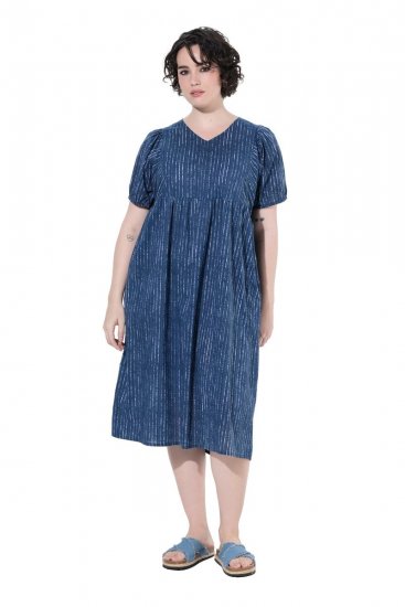 Ulla Popken 852214 Robe mi-longue rayée Bleu marine - Robes midi - Robes mi-longues pour femmes rondes