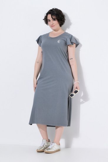 Ulla Popken 852218 Robe mi-longue à manches courtes Gris - Robes midi - Robes mi-longues pour femmes rondes