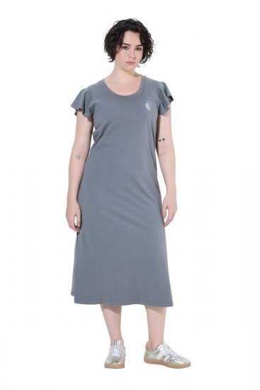 Ulla Popken 852218 Robe mi-longue à manches courtes Gris - Robes midi - Robes mi-longues pour femmes rondes
