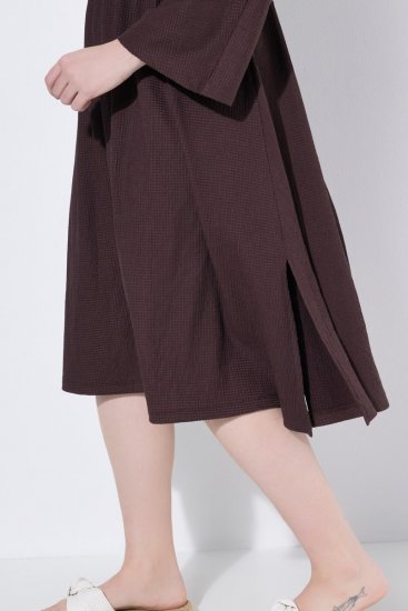 Ulla Popken 852307 Robe portefeuille à manches longues Brun acajou - Robes midi - Robes mi-longues pour femmes rondes