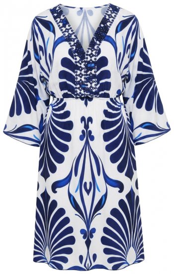 Ulla Popken 852314 Robe imprimée Blanc - Robes midi - Robes mi-longues pour femmes rondes