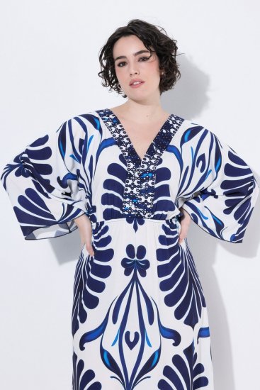 Ulla Popken 852314 Robe imprimée Blanc - Robes midi - Robes mi-longues pour femmes rondes