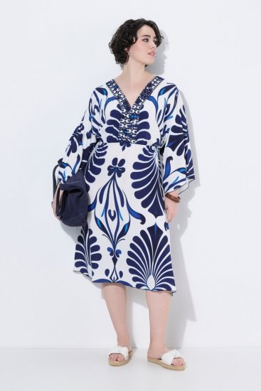 Ulla Popken 852314 Robe imprimée Blanc - Robes midi - Robes mi-longues pour femmes rondes