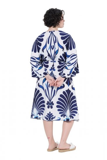 Ulla Popken 852314 Robe imprimée Blanc - Robes midi - Robes mi-longues pour femmes rondes
