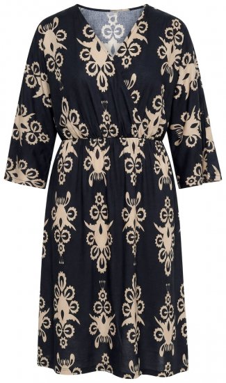 Ulla Popken 852315 Robe portefeuille imprimée Noir - Robes midi - Robes mi-longues pour femmes rondes