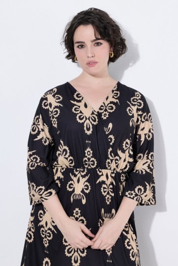 Ulla Popken 852315 Robe portefeuille imprimée Noir - Robes midi - Robes mi-longues pour femmes rondes