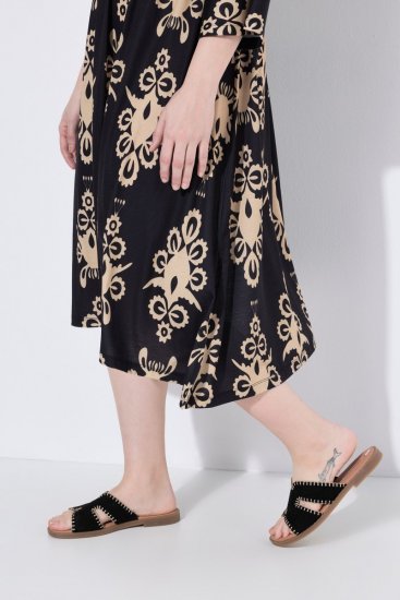 Ulla Popken 852315 Robe portefeuille imprimée Noir - Robes midi - Robes mi-longues pour femmes rondes